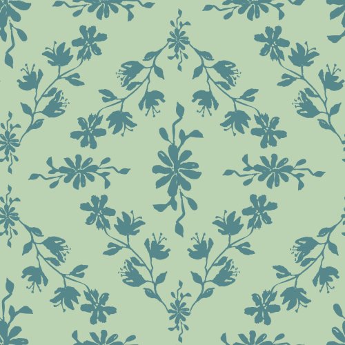 a two-tone aqua and teal, hand painted watercolor floral design in a diamond shaped medallion pattern in several colorways