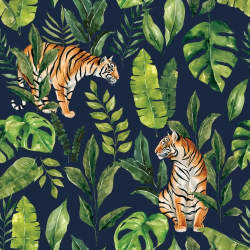 tiger and tropical leaf design