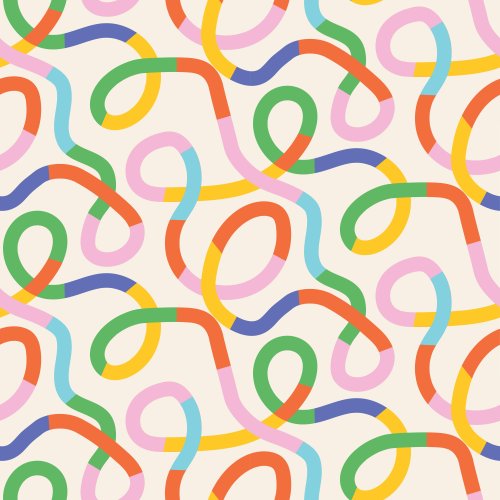 looping lines in rainbow segments on an off-white background