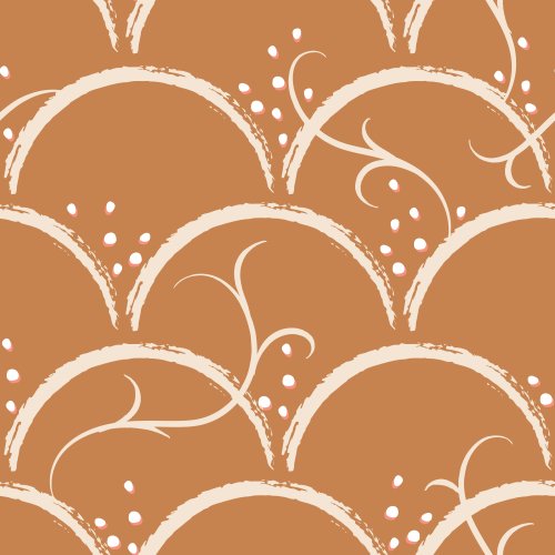 Scallops turn into waves with vines of sea weed and bubbles.