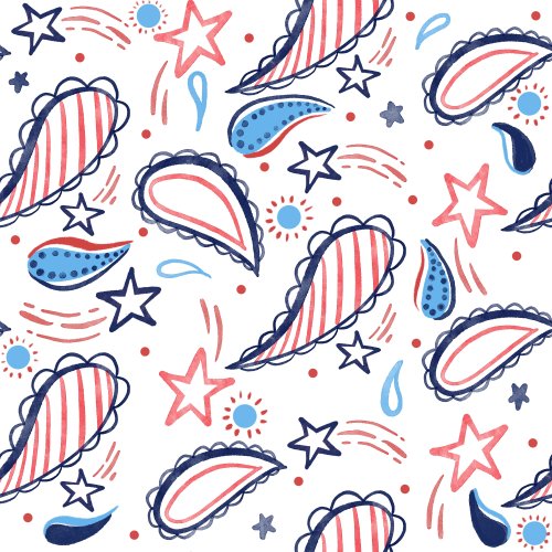 A paisley watercolor pattern with navy blue blue and red that is patriotic for 4th of July 