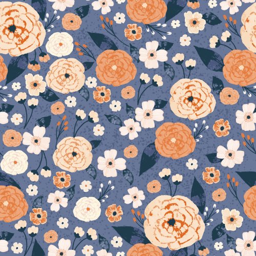 peach and blue floral design