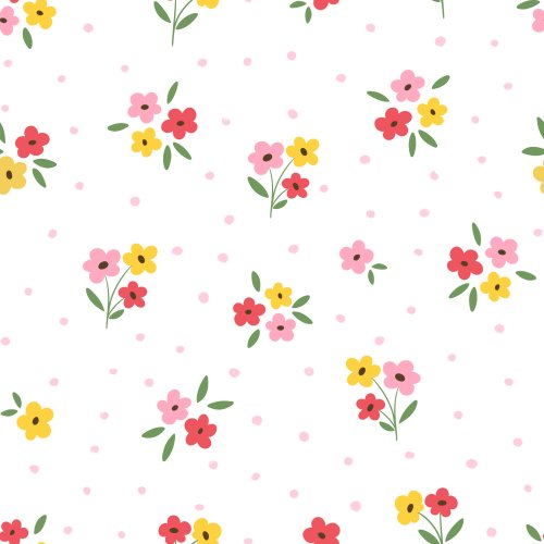 Red and yellow florals on white coordinate for spring chicken