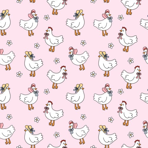 chickens in bonnets on pink background