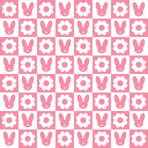 easter checkerboard design with bunnies and flowers