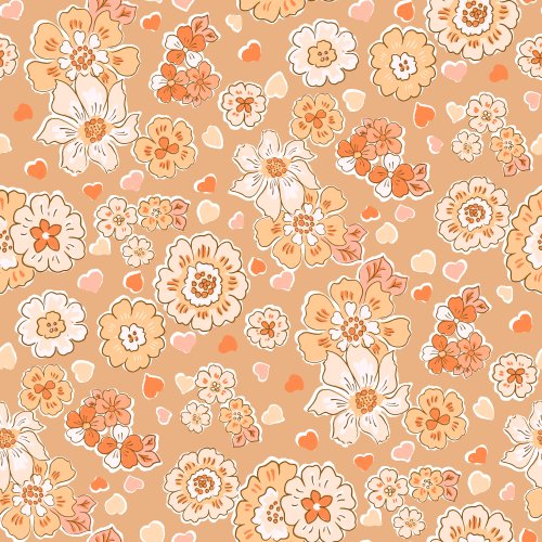 Lovely Crush Retro Floral Hearts in Brown