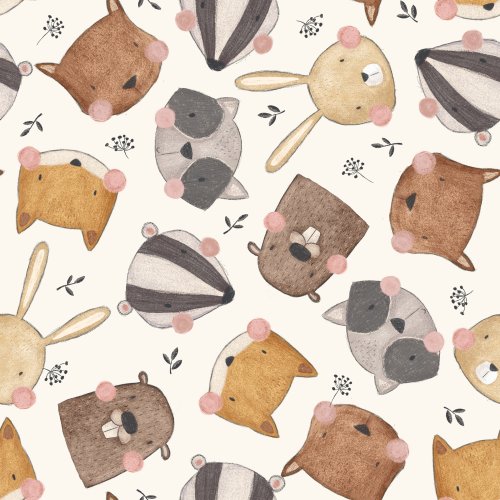 forest animal faces on cream background