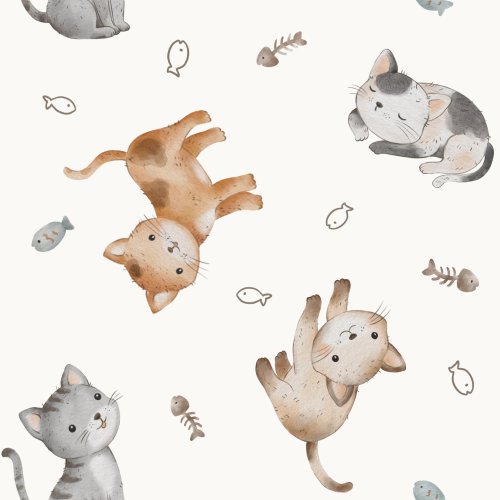 Non directional cats and fishbones, in off white.