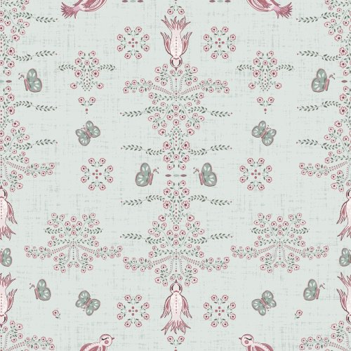 Sweet swallows and butterflies flying around flowers in a textured background