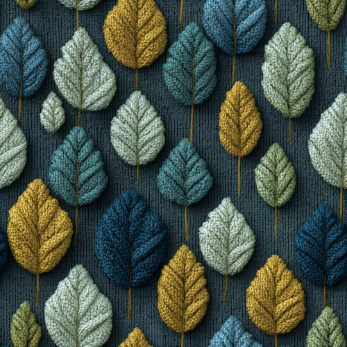 knitted look blue and green leaves