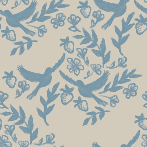 blue birds and berries on tan background