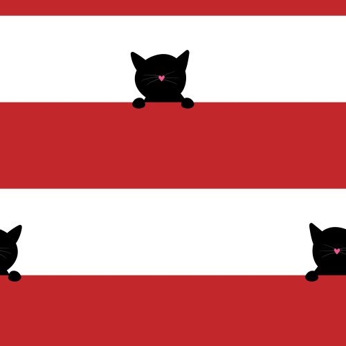 black cat silhouettes peeking over wide red horizontal stripes