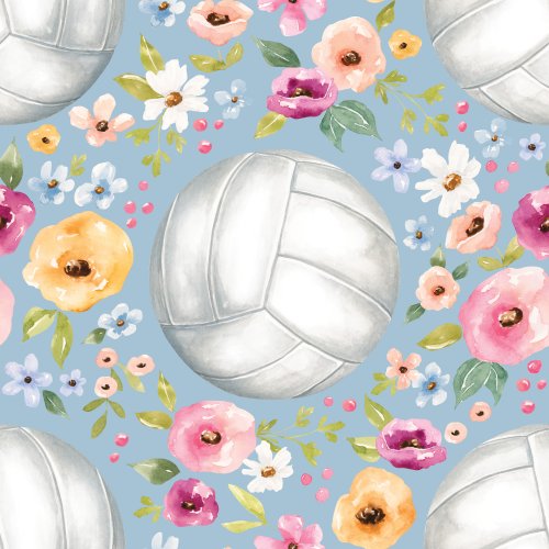 Sports fabric design with volleyballs and flowers