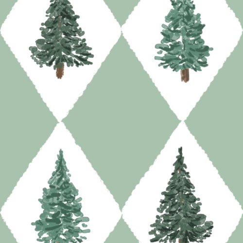 watercolor christmas pine trees in an argyle 