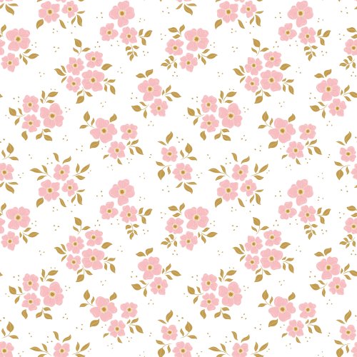 Pink scattered floral with gold accents 