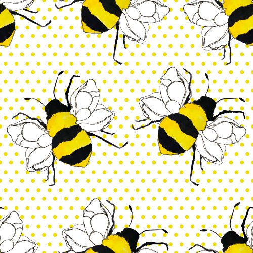 bumble bees on yellow polka dot background