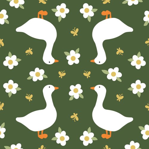 geese and daisies mirrored on a solid background