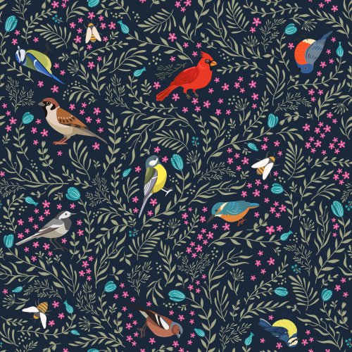 Backyard birds and bees in a free flowing toss