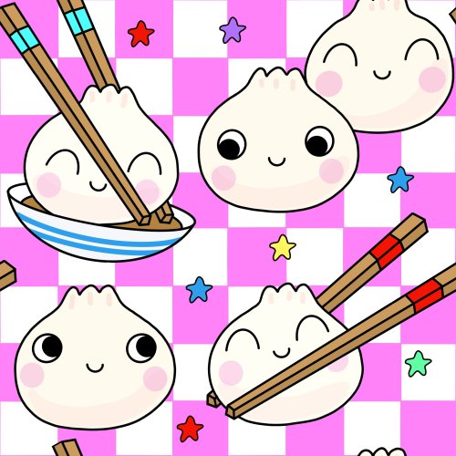 dumplings with smiley faces and chopsticks