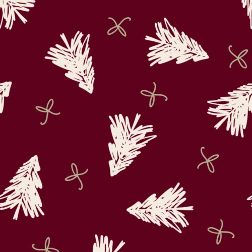 Tossed hand drawn Christmas trees and cute bows
