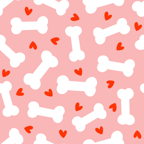 Dog Bones and Red Hearts Valentines Day pink