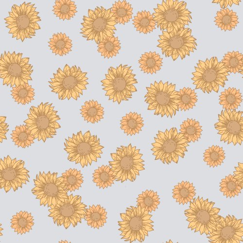 light orange sunflowers scattered on a light blue background