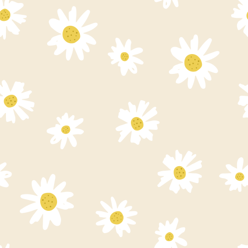 Scattered white, yellow Daisy flowers.  Minimal girls floral, spring, summer.  Baby nursery.  Various colours available.