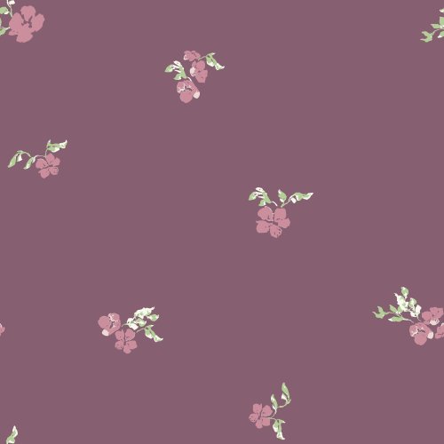 simple pink florals on a mauve background in a ditsy scale