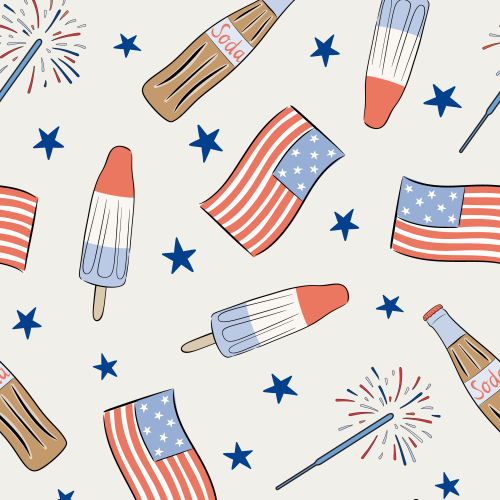 Tossed American Flag, sparklers, soda, stars, popsicles 4th Of July party