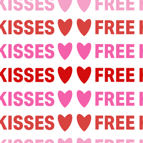 Free Kisses, hearts typography, Valentine's Day