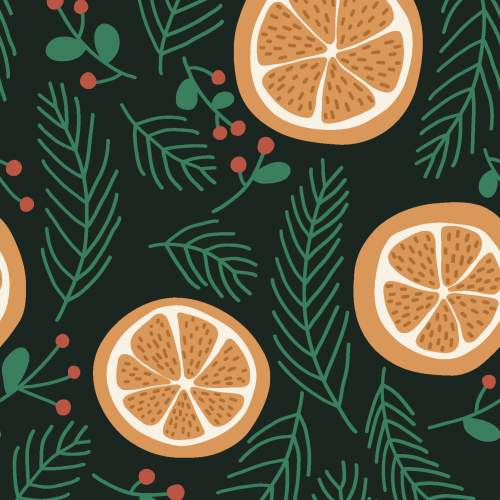 orange slices and spruce twigs for holiday and winter