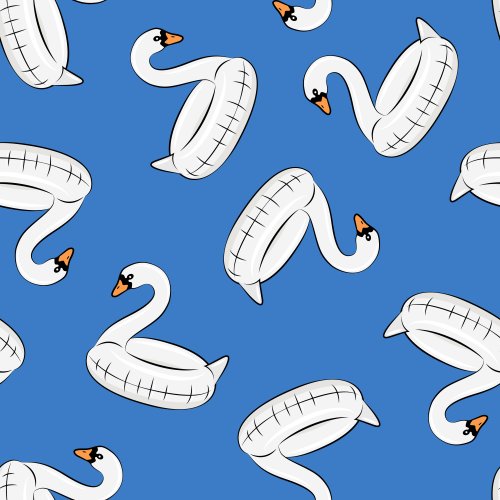 Swan shaped summer pool floats on a blue background. 