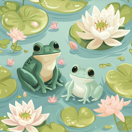 cute frogs on lily pads