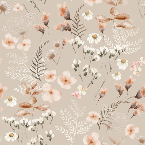 Earth tones meadow flowers, in beige. 