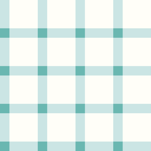 Wide gingham check fabric in soft aqua with a cream background