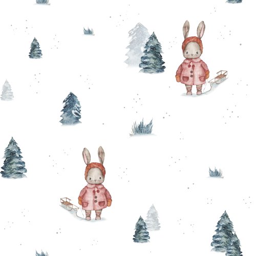 cute winter bunny with sled