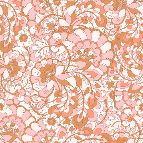 Boho Floral Candy Pop Retro Floral in Coral  and brown