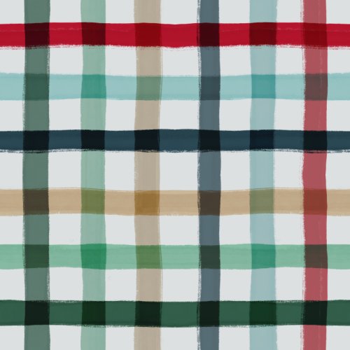 Hand drawn holiday plaid with multiple colors mint green dark green red gold and blue