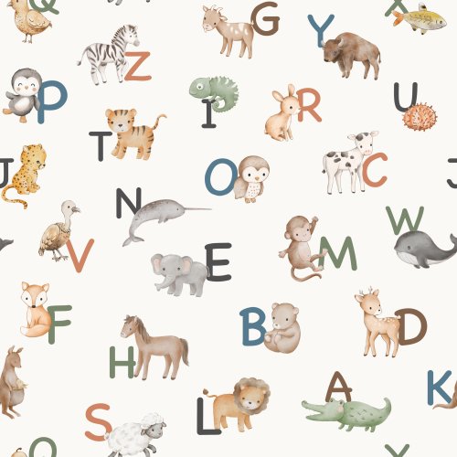 Hand drawn nursery ABC with animals. Back to school. Learning ABC and animal names.