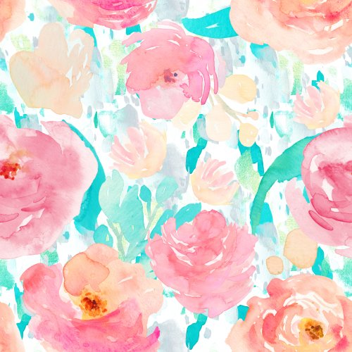 pink and orange floral on teal background