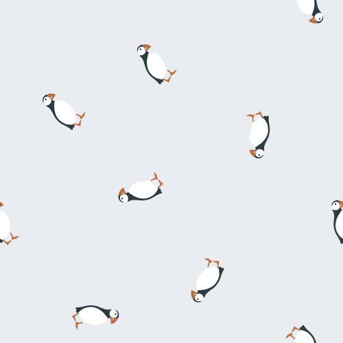 A minimal tossed pattern of arctic puffin birds as part of the larger arctic life collection.