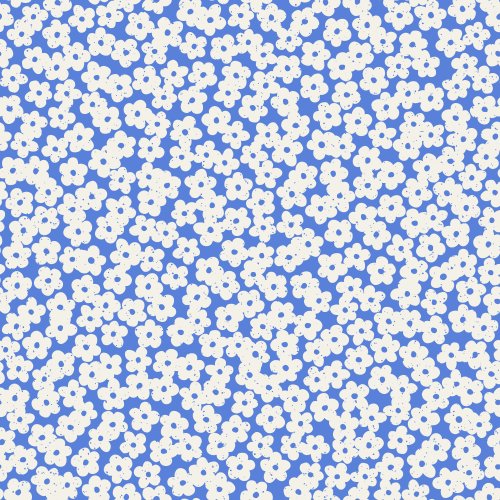 Dense all-over floral pattern with tiny white blossoms on a cobalt blue background, creating a delicate, textured look suitable as a subtle coordinating print