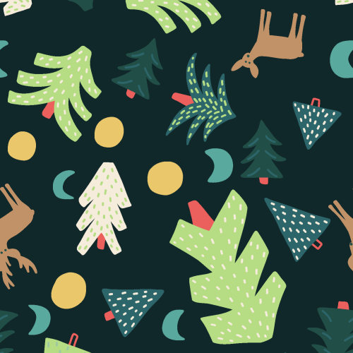 woodland winter trees and deer