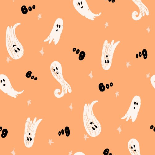 Retro Halloween Cute Ghosts with Boo text in orange and black