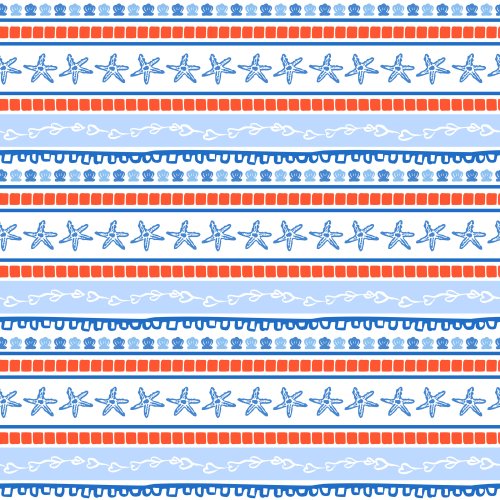 red white and blue coastal sstripes with star fish, sea shells