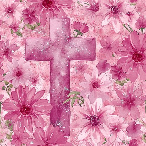 glittery pink crosses and floral design