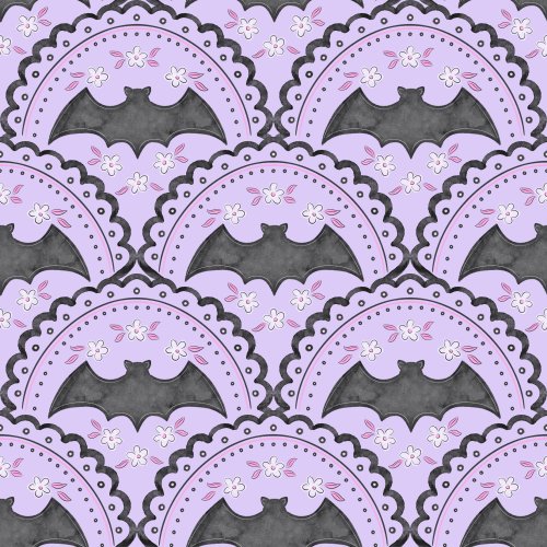 Water colors bats with florals inside of a scalloped frame