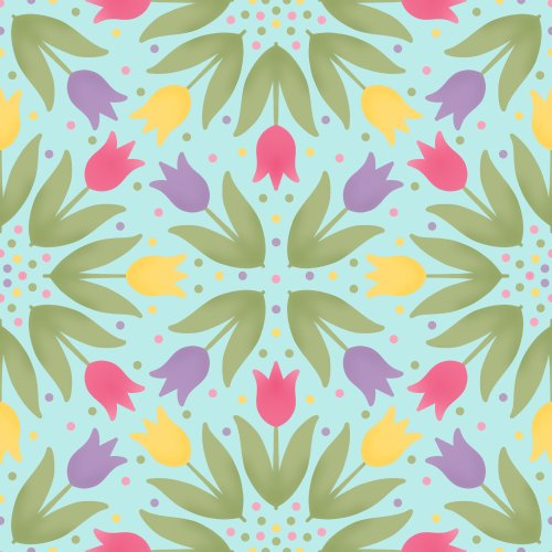 tulips mirrored on a blue background