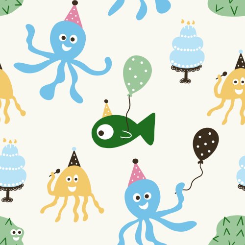 fish and octopus in party hats at birthday party