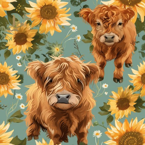 highland cow and sunflowers